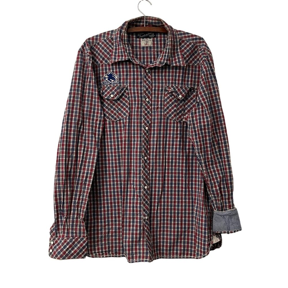 Scotch & Soda Red Blue Plaid Scotch Devils Pearl Snap Long Sleeve Shirt XXLarge
